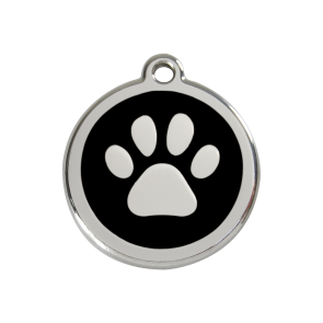 Red Dingo Personalised Stainless Steel Enamel Pet ID Tag - Black Paw Print